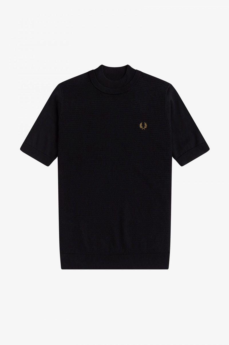 Black Fred Perry Double Trim Knitted Men's T Shirts | PH 1642SGLO